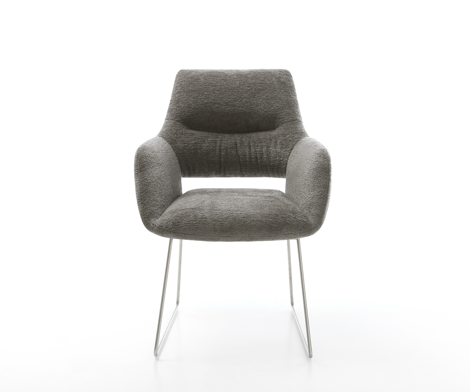 Étkezőszék Yago-Flex karfás bouclé puha sötét bézs vékony láb rozsdamentes acél zsákrugós - Image 2