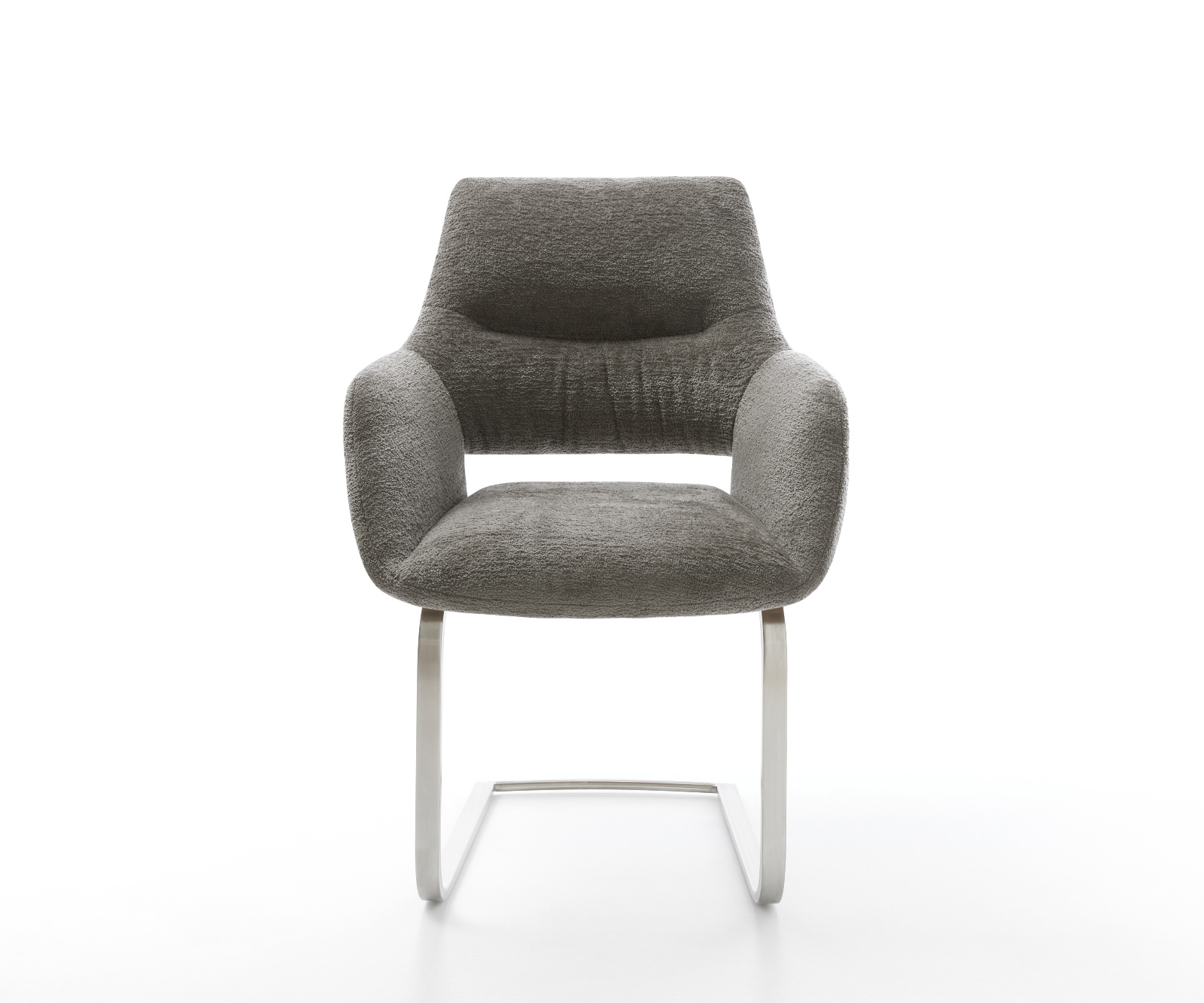 Étkezőszék Yago-Flex karfás bouclé puha sötét bézs konzolos lapos rozsdamentes acél zsákrugós - Image 2