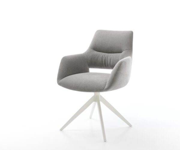 Étkezőszék Yago-Flex karfás strukturált szövet puha szürke kereszt láb széles fehér 360° forgatható billenő funkció zsákrugós matrac