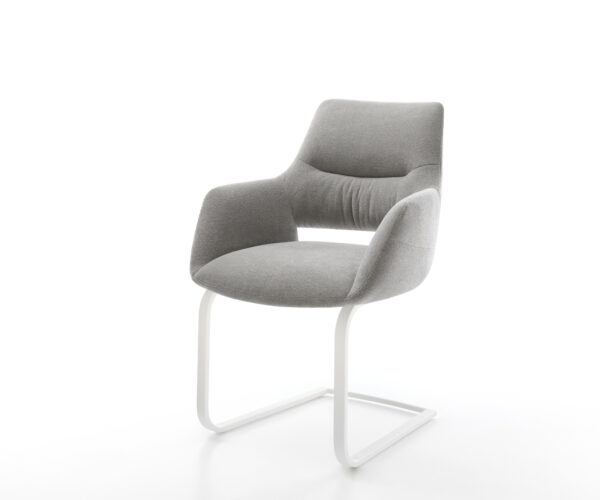 Étkezőszék Yago-Flex kárpitozott karfás strukturált szövet puha szürke étkezőszék lapos fehér zsákrugós