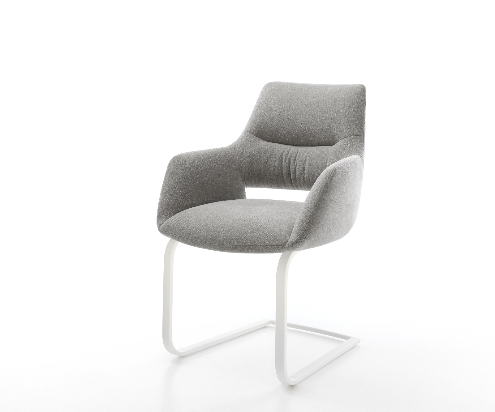 Étkezőszék Yago-Flex kárpitozott karfás strukturált szövet puha szürke étkezőszék lapos fehér zsákrugós