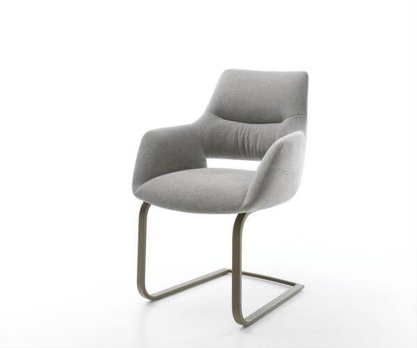 Étkezőszék Yago-Flex kárpitozott karfás strukturált szövet puha szürke konzolos lapos láb titán színű hatású zsákrugós matrac