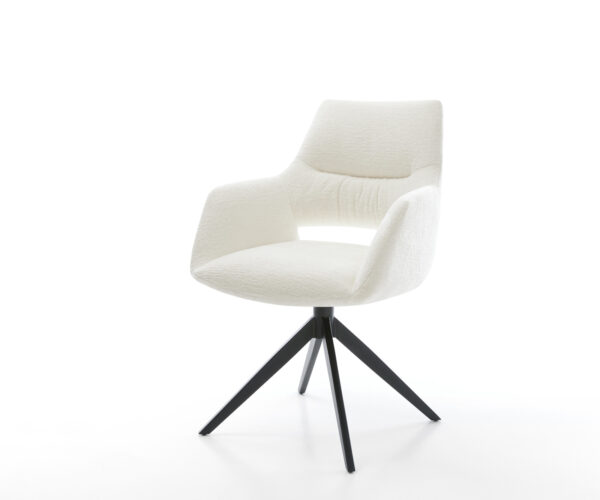 Étkezőszék Yago-Flex karfás bouclé puha bézs széles kereszt láb fekete 360° forgatható billenő zsákrugós