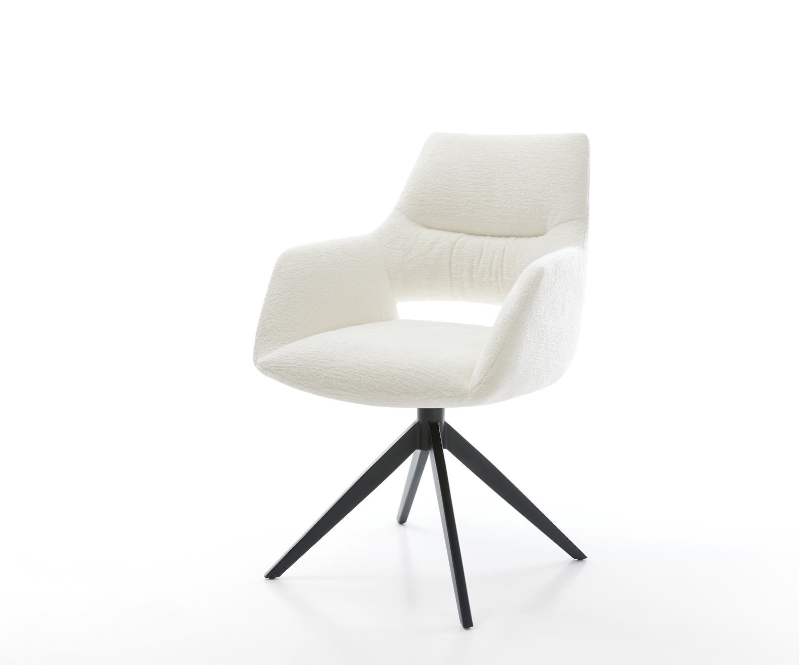 Étkezőszék Yago-Flex karfás bouclé puha bézs széles kereszt láb fekete 360° forgatható billenő zsákrugós