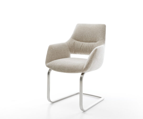 Étkezőszék Yago-Flex kárpitozott karfás szövettel puha bézs konzolos lábú rozsdamentes acél zsákrugós