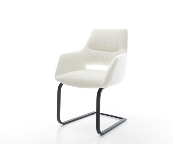 Étkezőszék Yago-Flex kárpitozott karfás bouclé puha bézs konzolos lapos fekete zsákrugós