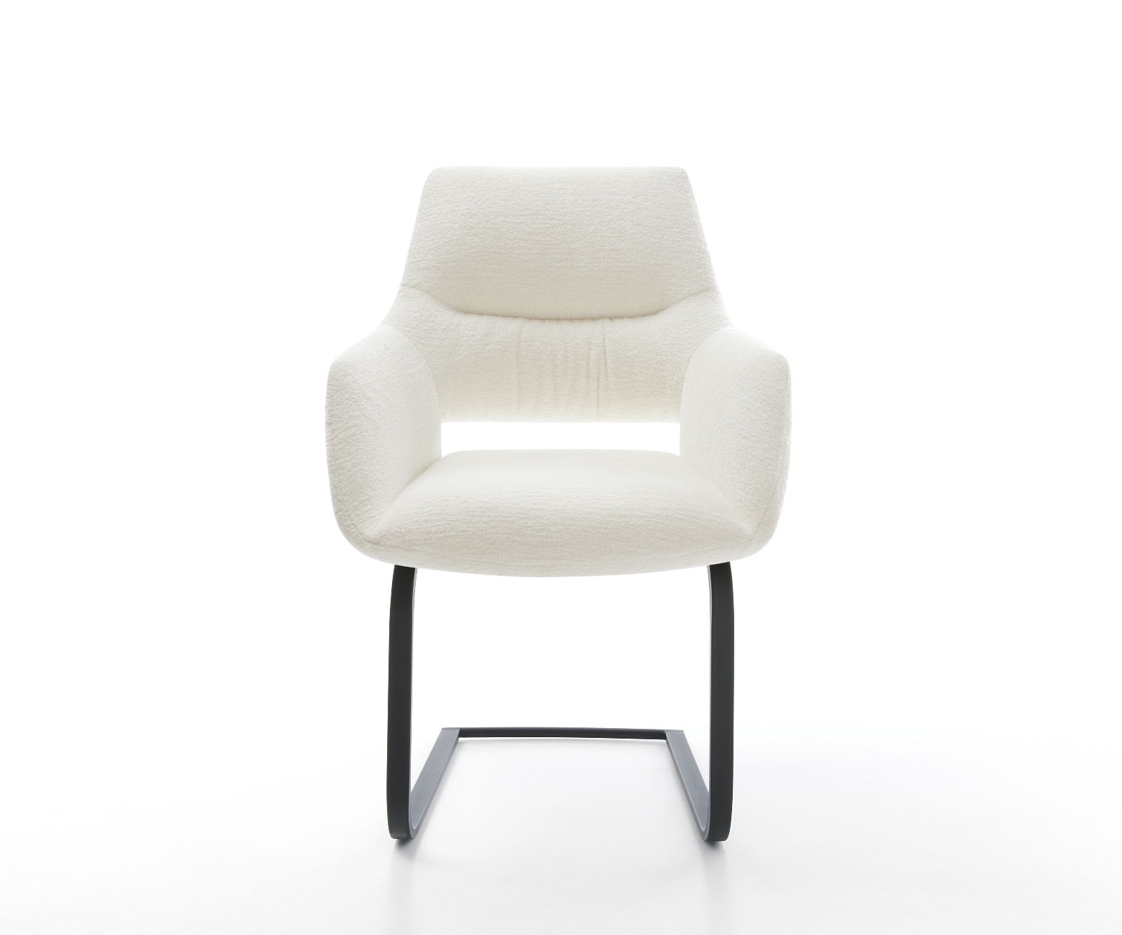 Étkezőszék Yago-Flex kárpitozott karfás bouclé puha bézs konzolos lapos fekete zsákrugós - Image 2