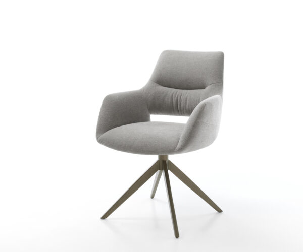 Étkezőszék Yago-Flex kárpitozott karfás strukturált szövet puha szürke kereszt láb széles titán színű 360°-ban forgatható billenő funkció zsákrugós matrac