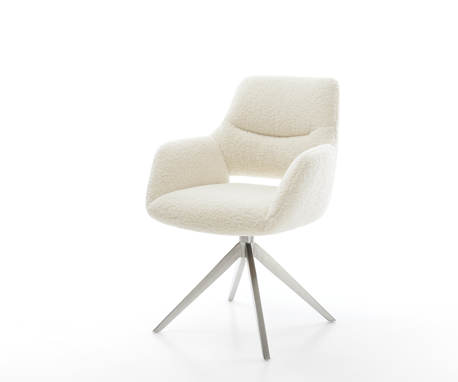 Étkezőszék Yago-Flex karfás teddy szövet bézs kereszt láb széles rozsdamentes acél 360° forgatható billenő zsákrugós matrac