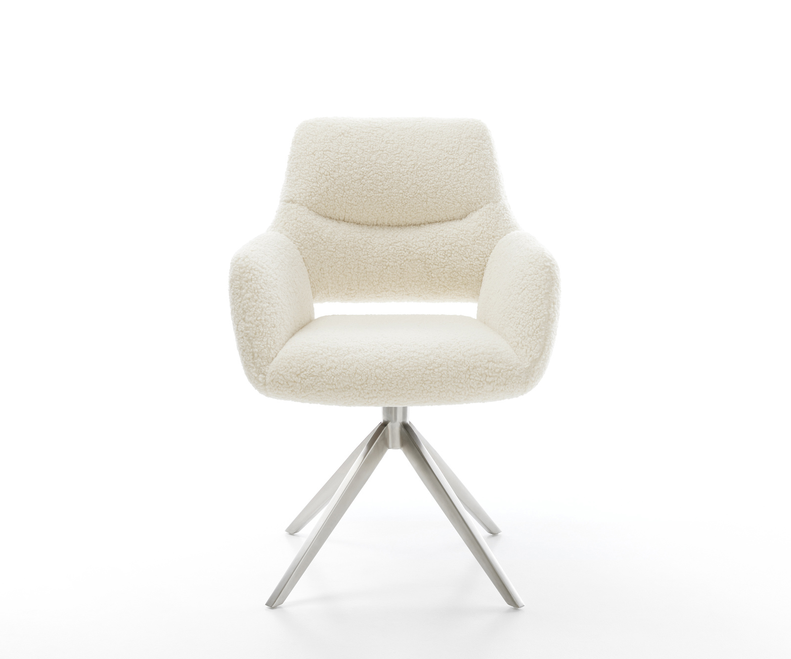 Étkezőszék Yago-Flex karfás teddy szövet bézs kereszt láb széles rozsdamentes acél 360° forgatható billenő zsákrugós matrac - Image 2