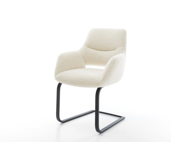 Étkezőszék Yago-Flex kárpitozott karfás teddy szövet bézs lapos fekete konzolos zsákrugós