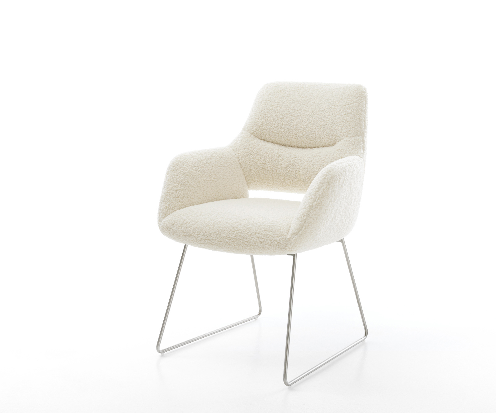 Étkezőszék Yago-Flex karfás teddy szövet bézs vékony láb rozsdamentes acél zsákrugós