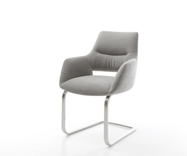 Étkezőszék Yago-Flex kárpitozott karfás szövött puha szürke konzolos lapos rozsdamentes acél zsákrugós ülőfelület