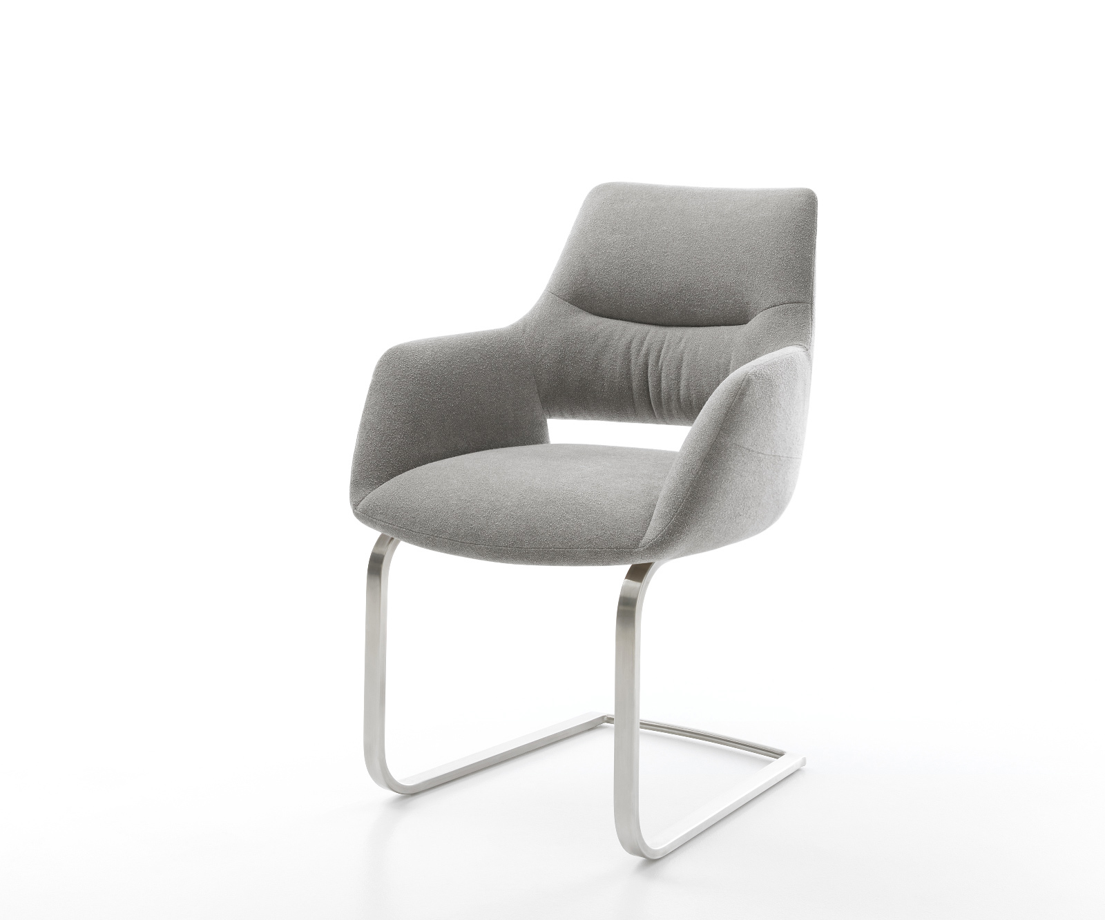 Étkezőszék Yago-Flex kárpitozott karfás szövött puha szürke konzolos lapos rozsdamentes acél zsákrugós ülőfelület