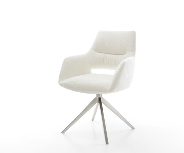 Étkezőszék Yago-Flex karfás bouclé puha bézs kereszt láb széles rozsdamentes acél 360° forgatható billenő zsákrugós matrac