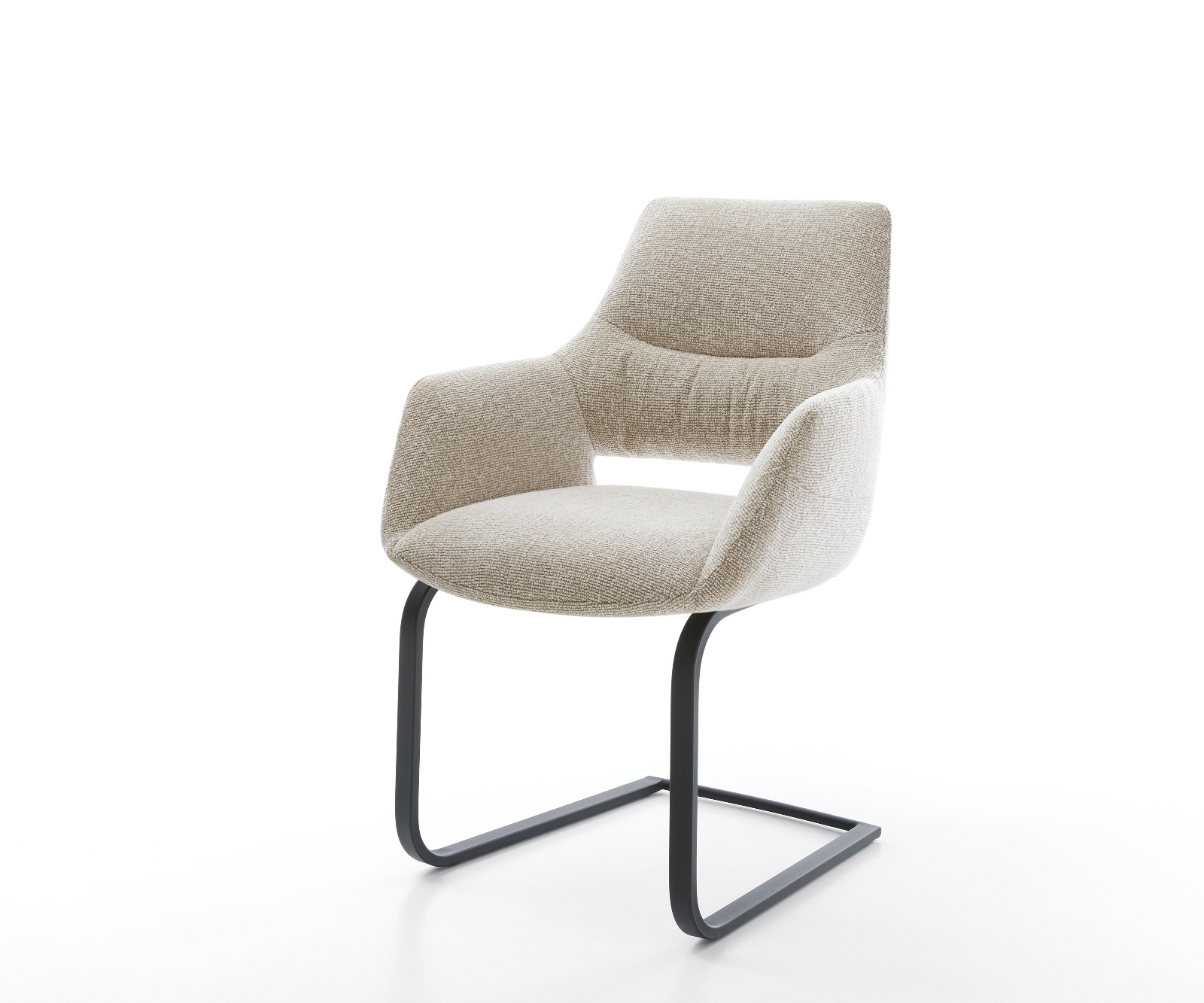 Étkezőszék Yago-Flex kárpitozott karfás szövettel puha bézs konzolos lapos fekete zsákrugós