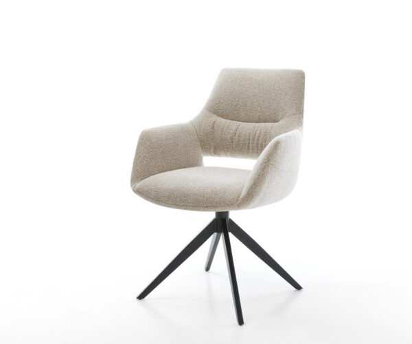 Étkezőszék Yago-Flex karfás szövettel puha bézs széles kereszt láb fekete 360° forgatható billenő funkció zsákrugós