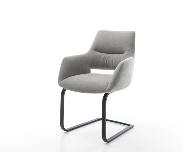 Étkezőszék Yago-Flex kárpitozott karfás strukturált szövet puha szürke konzolos lapos fekete zsákrugós