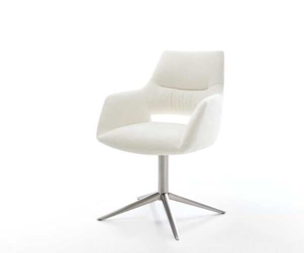 Étkezőszék Yago-Flex karfás bouclé puha bézs rozsdamentes acél kereszt láb 360° forgatható hintamechanizmus zsákrugó