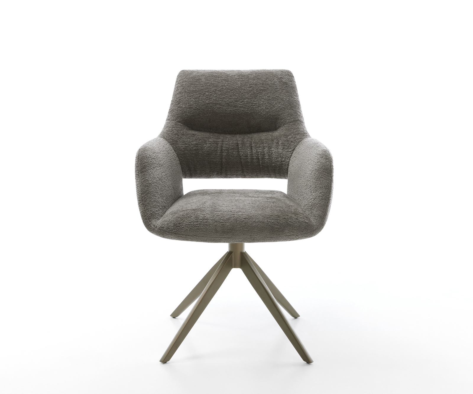 Étkezőszék Yago-Flex karfás bouclé puha sötét bézs kereszt láb széles titán színű 360° forgatható billenő funkció zsákrugós matrac - Image 2