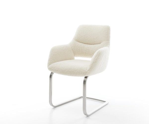 Étkezőszék Yago-Flex kárpitozott karfás mikroszálas bézs konzolos lapos rozsdamentes acél zsákrugós