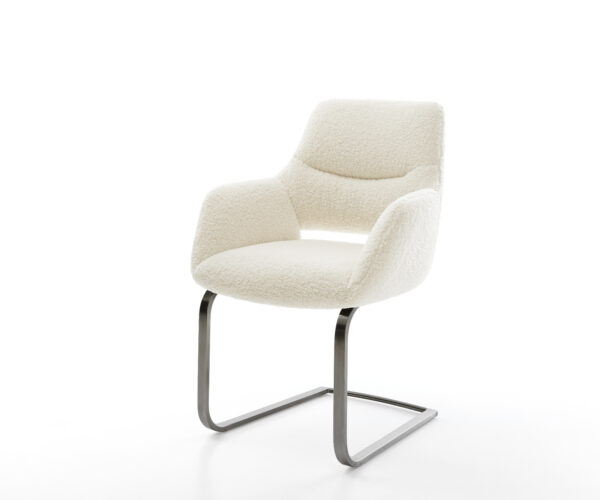 Étkezőszék Yago-Flex kárpitozott karfás teddyszövet bézs konzolos lapos antracit zsákrugós