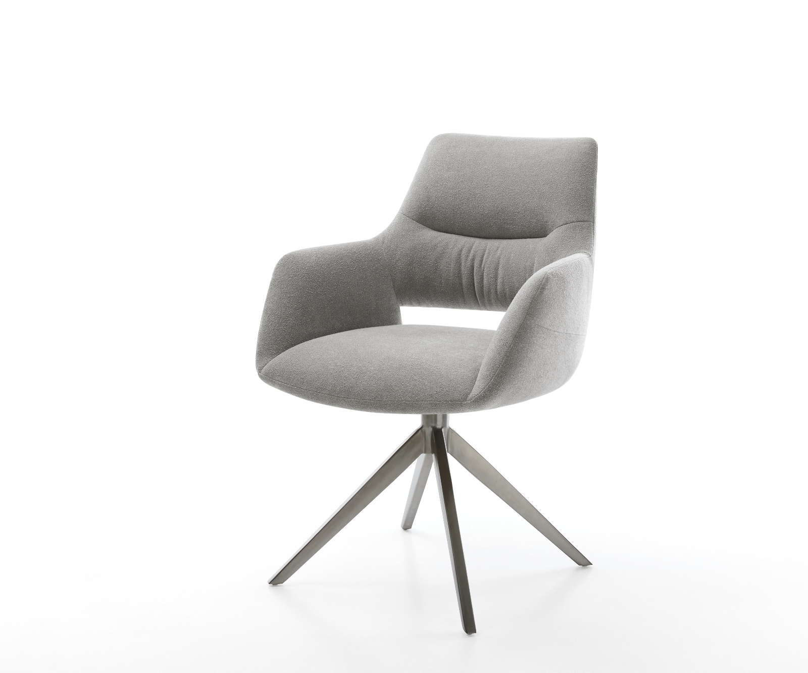 Étkezőszék Yago-Flex kárpitozott karfás strukturált szövet puha szürke kereszt láb széles grafit 360° forgatható billenő funkció zsákrugós