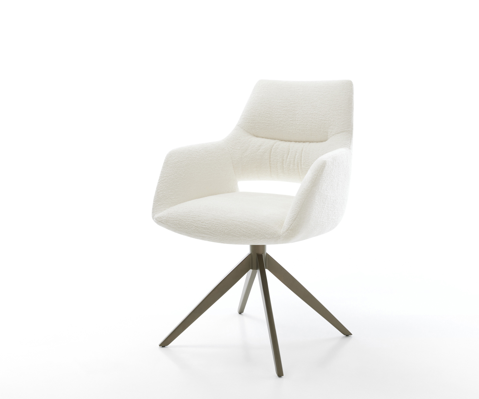 Étkezőszék Yago-Flex karfás bouclé puha bézs kereszt láb széles titán színű 360° forgatható billenő zsákrugós