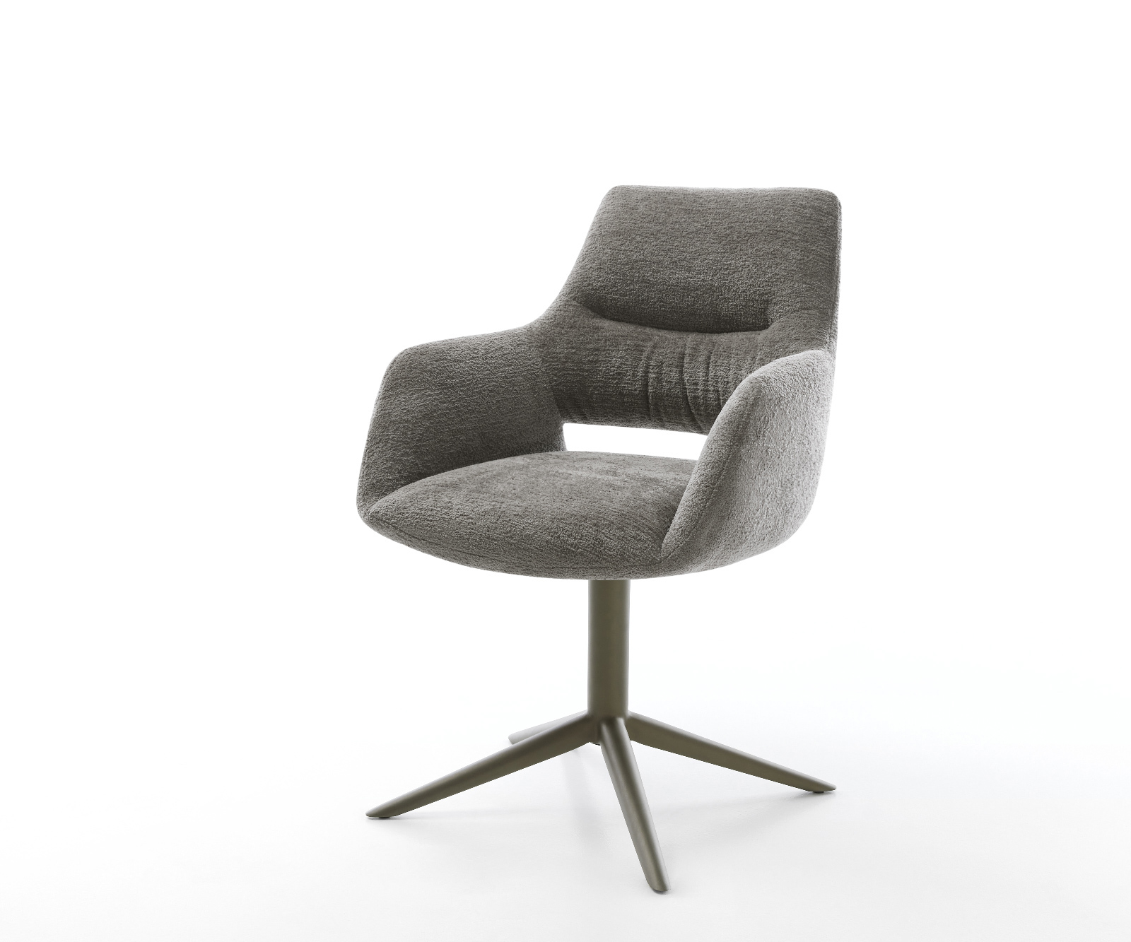 Étkezőszék Yago-Flex karfás bouclé puha sötét bézs kereszt láb titán színű 360° forgatható billenő zsákrugós