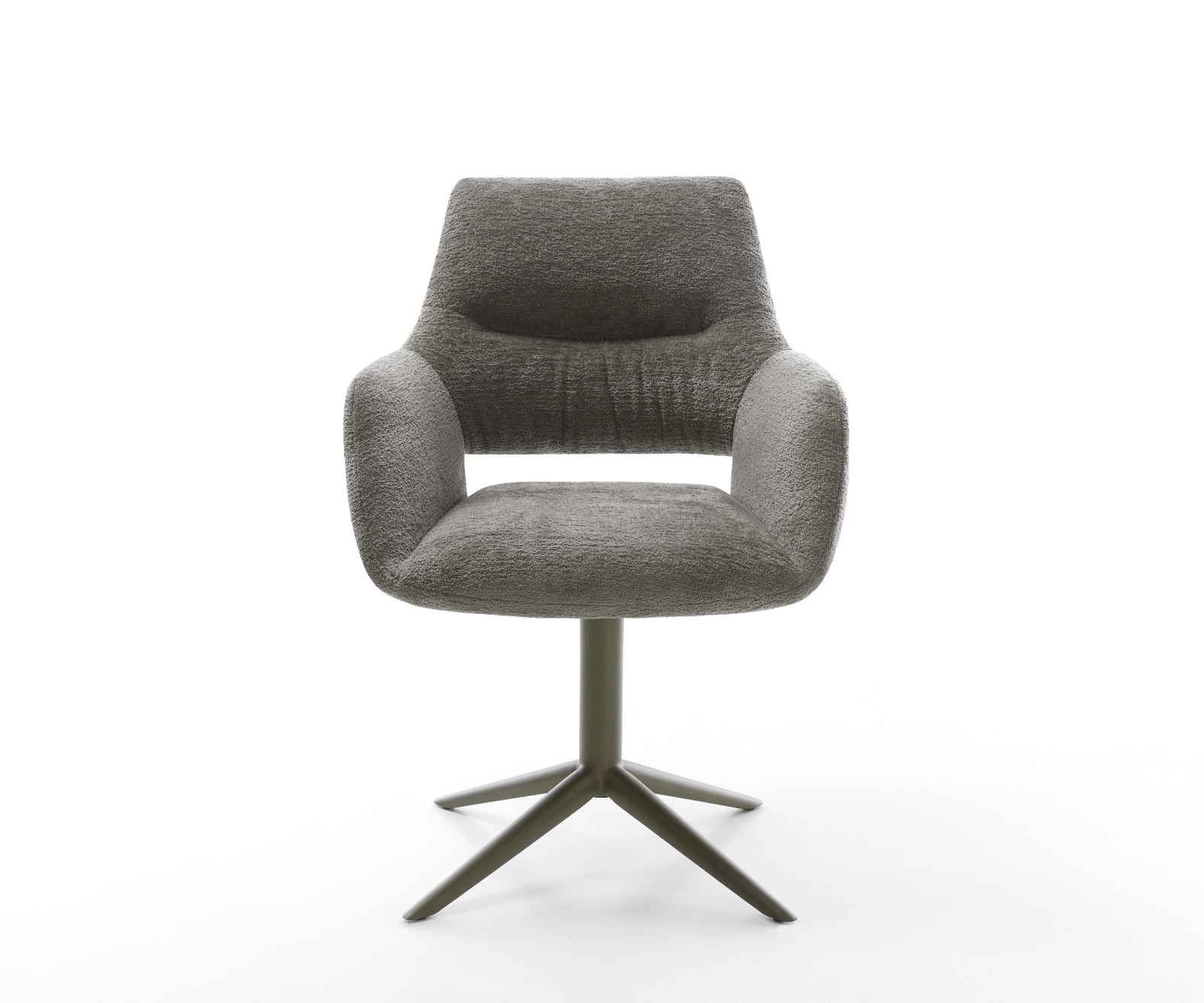 Étkezőszék Yago-Flex karfás bouclé puha sötét bézs kereszt láb titán színű 360° forgatható billenő zsákrugós - Image 2