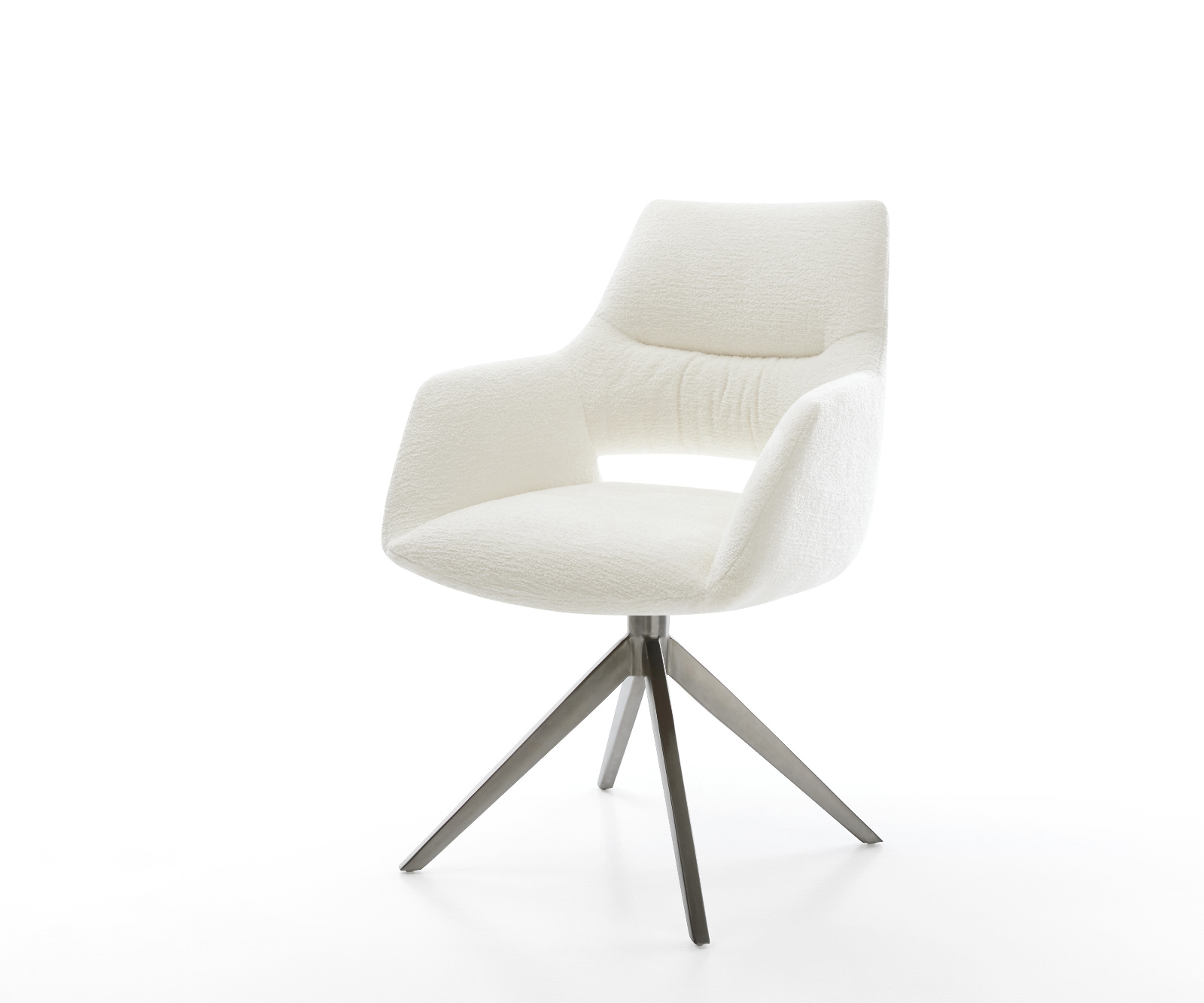 Étkezőszék Yago-Flex karfás bouclé puha bézs kereszt láb széles grafit 360° forgatható billenő zsákrugós