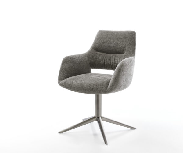 Étkezőszék Yago-Flex karfás bouclé puha sötét bézs kereszt láb grafit 360° forgatható hintamechanizmus zsákrugó