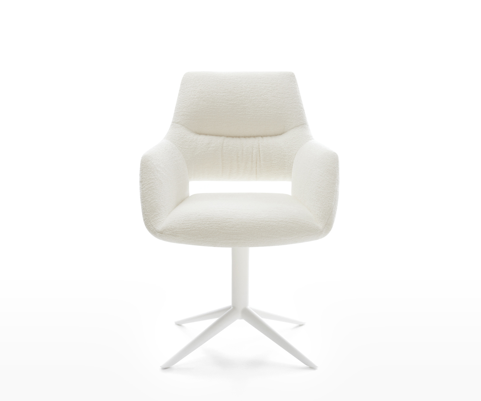 Étkezőszék Yago-Flex karfás bouclé puha bézs fehér kereszt láb 360° forgatható billenő zsákrugós - Image 2