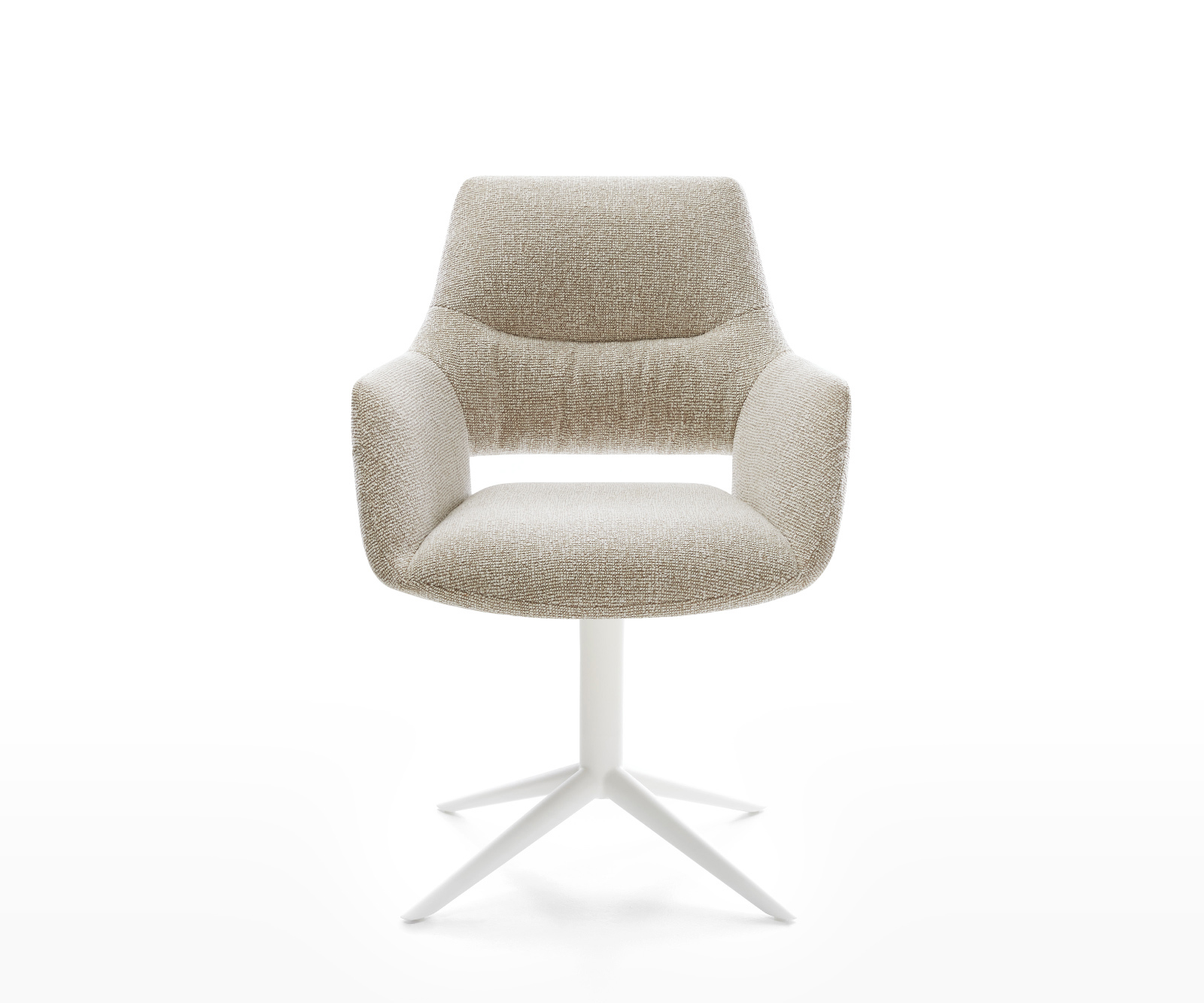 Étkezőszék Yago-Flex karfás szövettel puha bézs fehér kereszt láb 360° forgatható billenő funkció zsákrugós matrac - Image 2