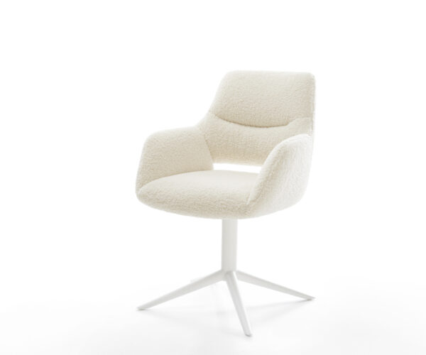 Étkezőszék Yago-Flex karfás teddy szövet bézs kereszt láb fehér 360° forgatható billenő zsákrugós matrac