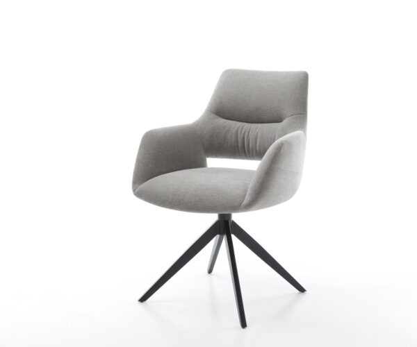 Étkezőszék Yago-Flex karfás strukturált szövet puha szürke kereszt láb széles fekete 360° forgatható billenő zsákrugós matrac