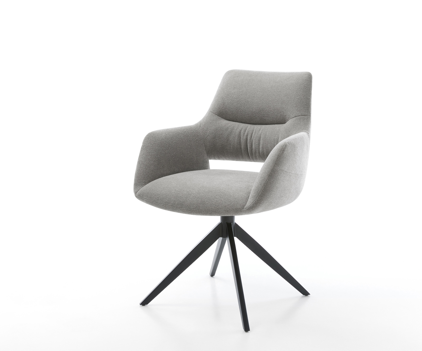 Étkezőszék Yago-Flex karfás strukturált szövet puha szürke kereszt láb széles fekete 360° forgatható billenő zsákrugós matrac