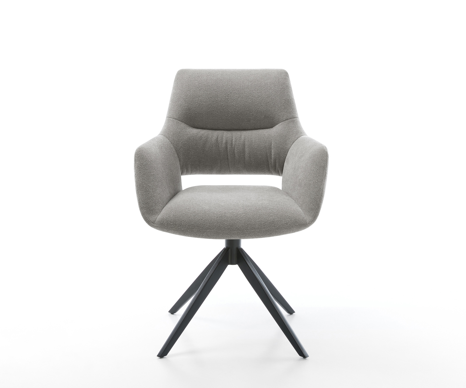 Étkezőszék Yago-Flex karfás strukturált szövet puha szürke kereszt láb széles fekete 360° forgatható billenő zsákrugós matrac - Image 2