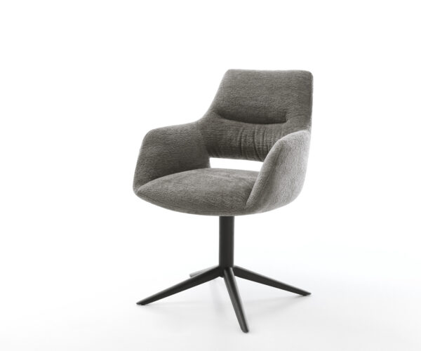 Étkezőszék Yago-Flex karfás bouclé puha sötét bézs kereszt láb fekete 360° forgatható hintamechanizmus zsákrugó