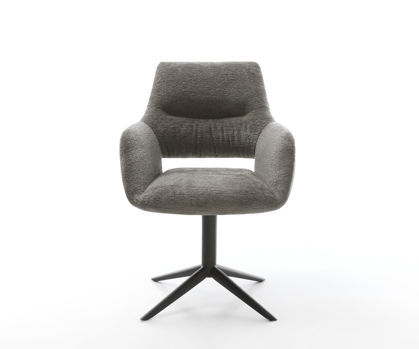 Étkezőszék Yago-Flex karfás bouclé puha sötét bézs kereszt láb fekete 360° forgatható hintamechanizmus zsákrugó - Image 2