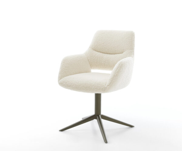 Étkezőszék Yago-Flex karfás teddy szövet bézs kereszt láb titán színű hatvan fokban forgatható billenő zsákrugós matrac