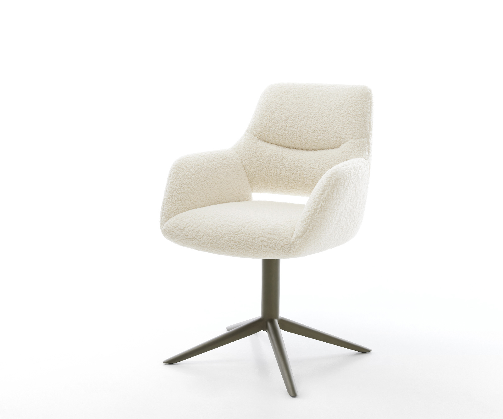 Étkezőszék Yago-Flex karfás teddy szövet bézs kereszt láb titán színű hatvan fokban forgatható billenő zsákrugós matrac