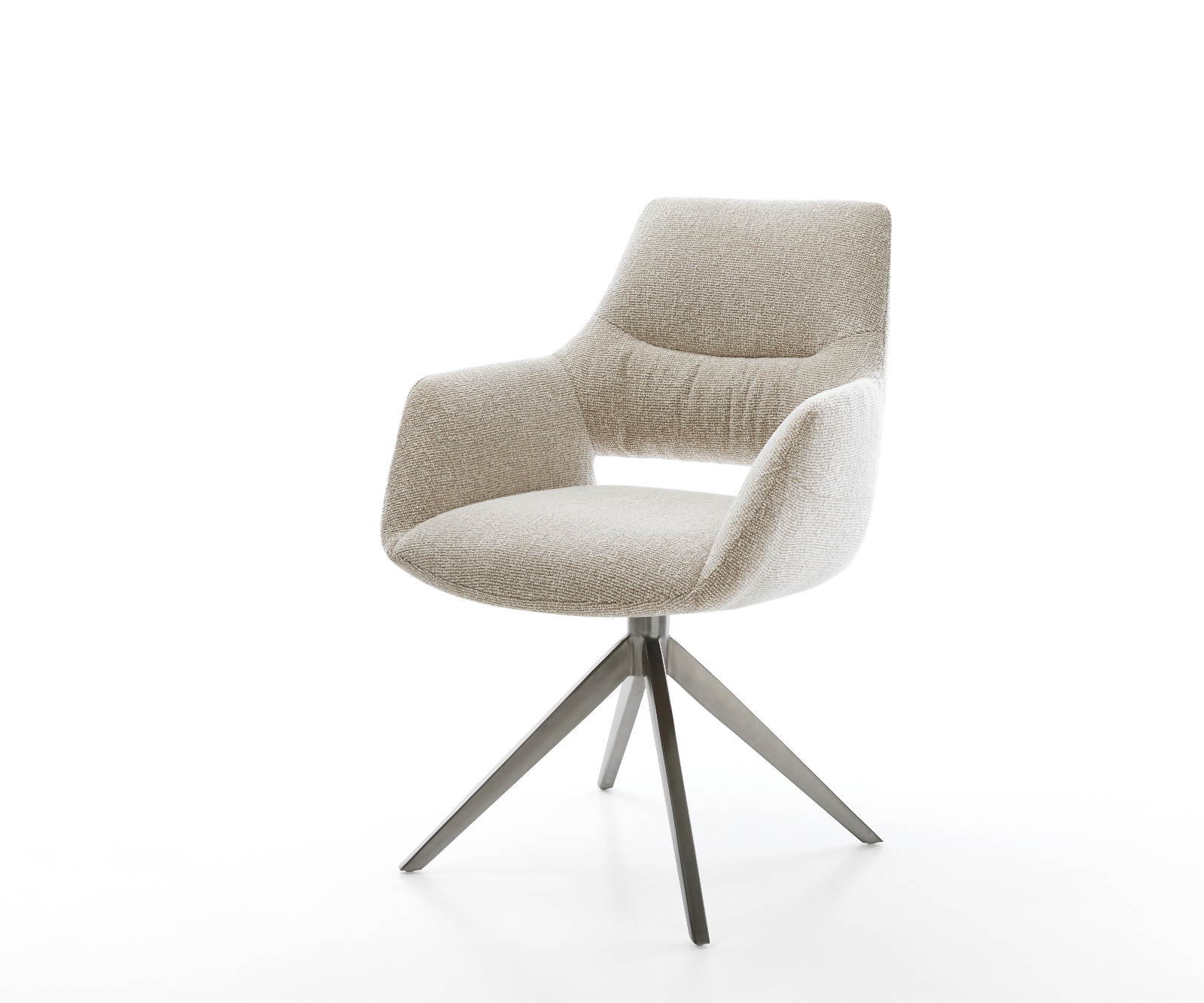 Étkezőszék Yago-Flex karfás szövettel puha bézs széles kereszt láb grafit 360° forgatható billenő zsákrugós matrac