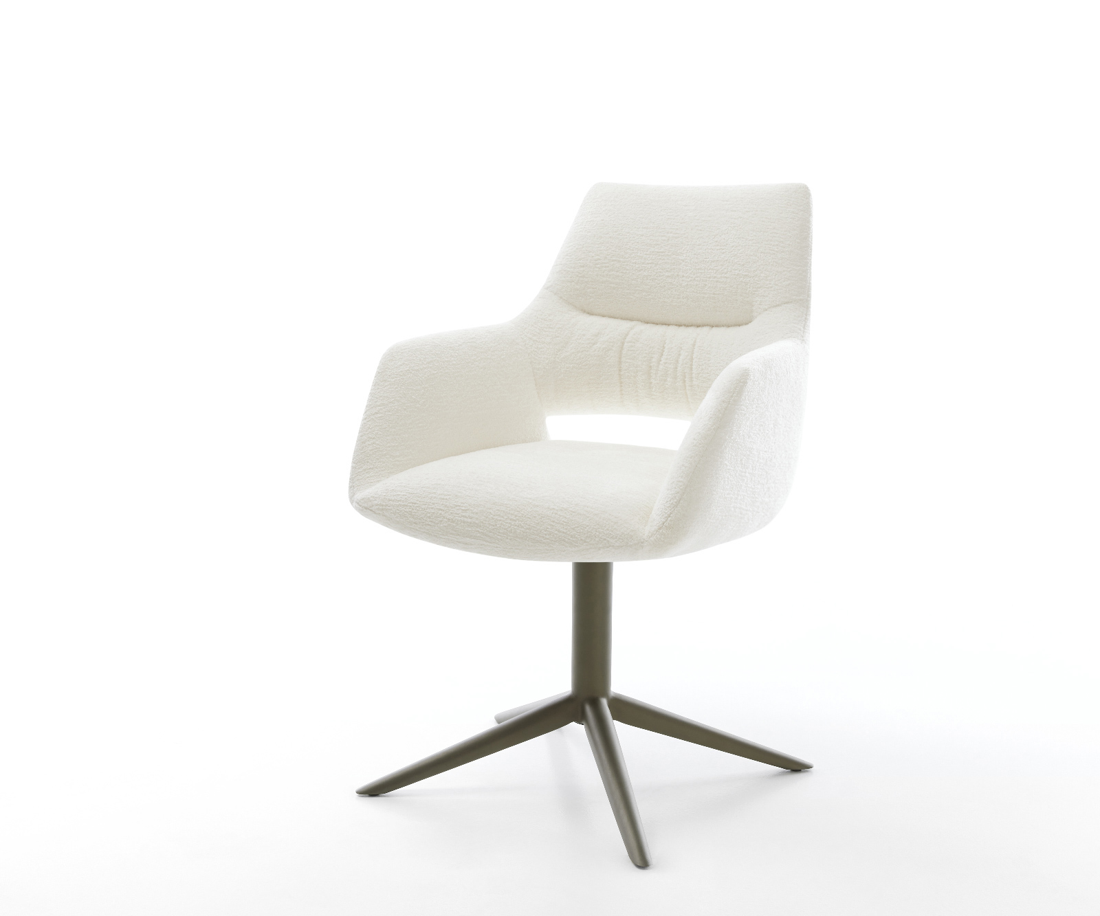 Étkezőszék Yago-Flex karfás bouclé puha bézs kereszt láb titán színű 360° forgatható billenő zsákrugós matrac