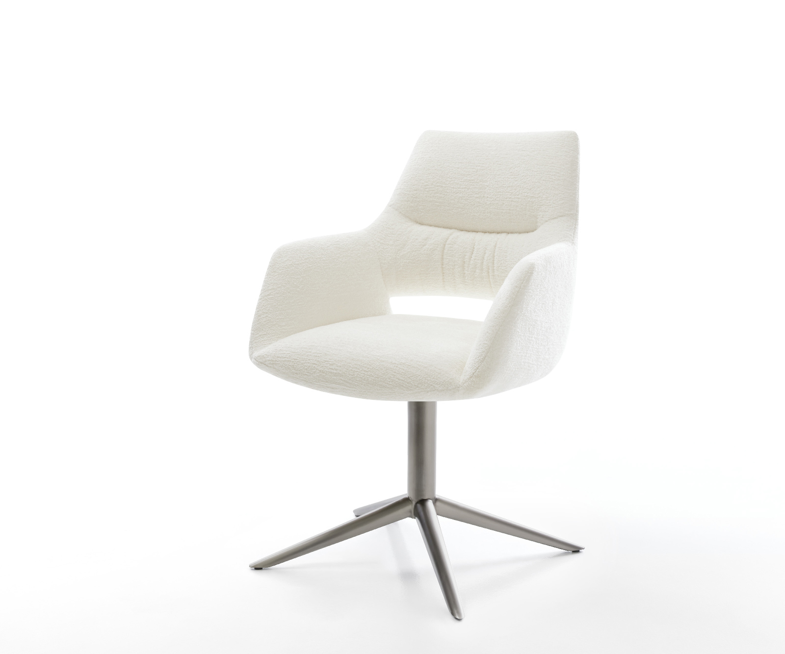 Étkezőszék Yago-Flex karfás bouclé puha bézs kereszt láb grafit 360° forgatható billenő zsákrugós