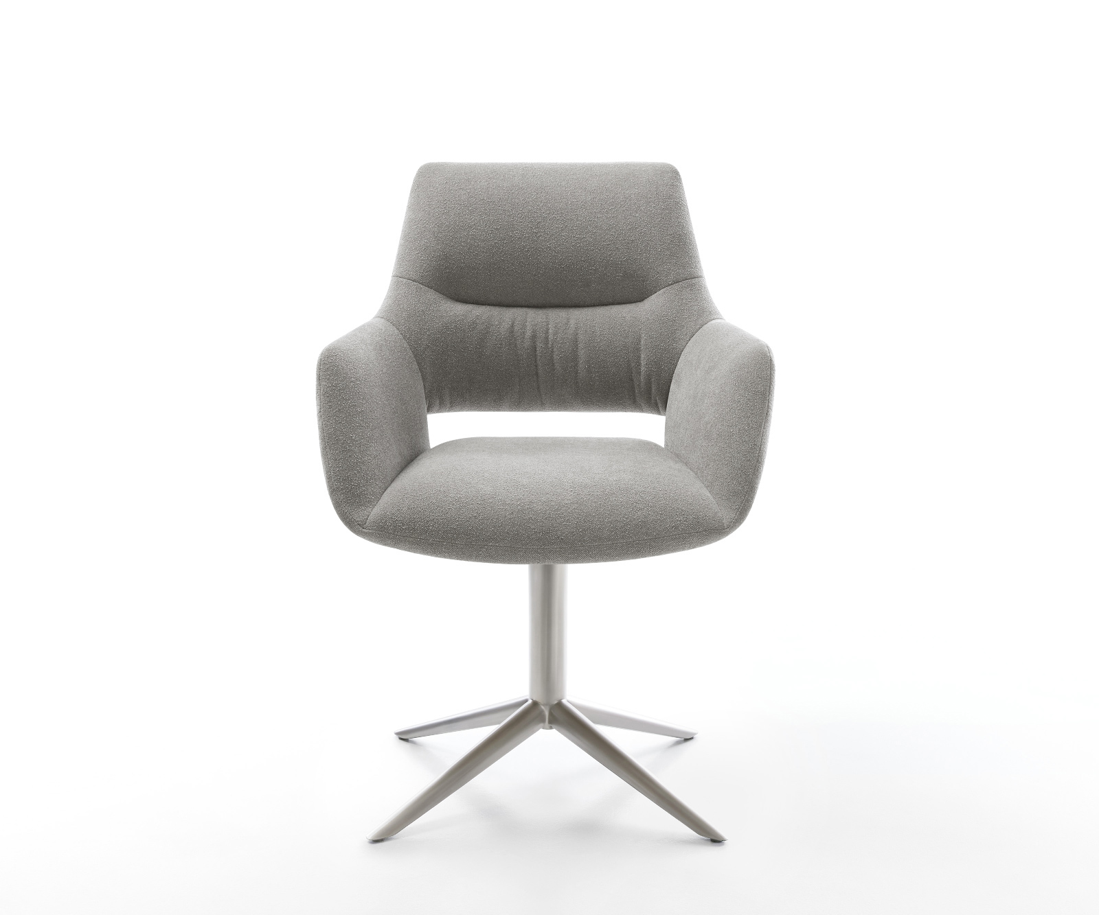 Étkezőszék Yago-Flex karfás strukturált szövet puha szürke rozsdamentes acél kereszt láb 360° forgatható hintamechanizmus zsákrugós matrac - Image 2