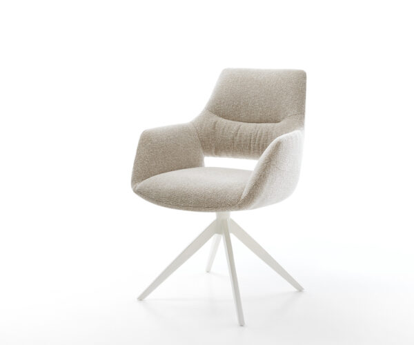 Étkezőszék Yago-Flex karfás szövetszövet puha bézs széles kereszt láb fehér 360° forgatható billenő zsákrugós