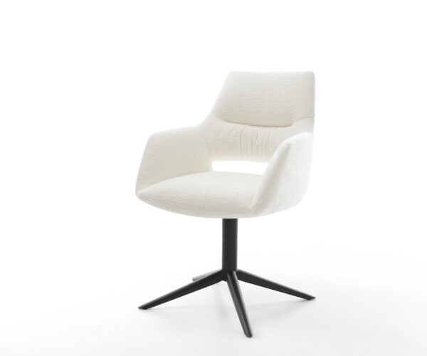 Étkezőszék Yago-Flex karfás bouclé puha bézs fekete kereszt láb 360° forgatható hintamechanizmus zsákrugós matrac