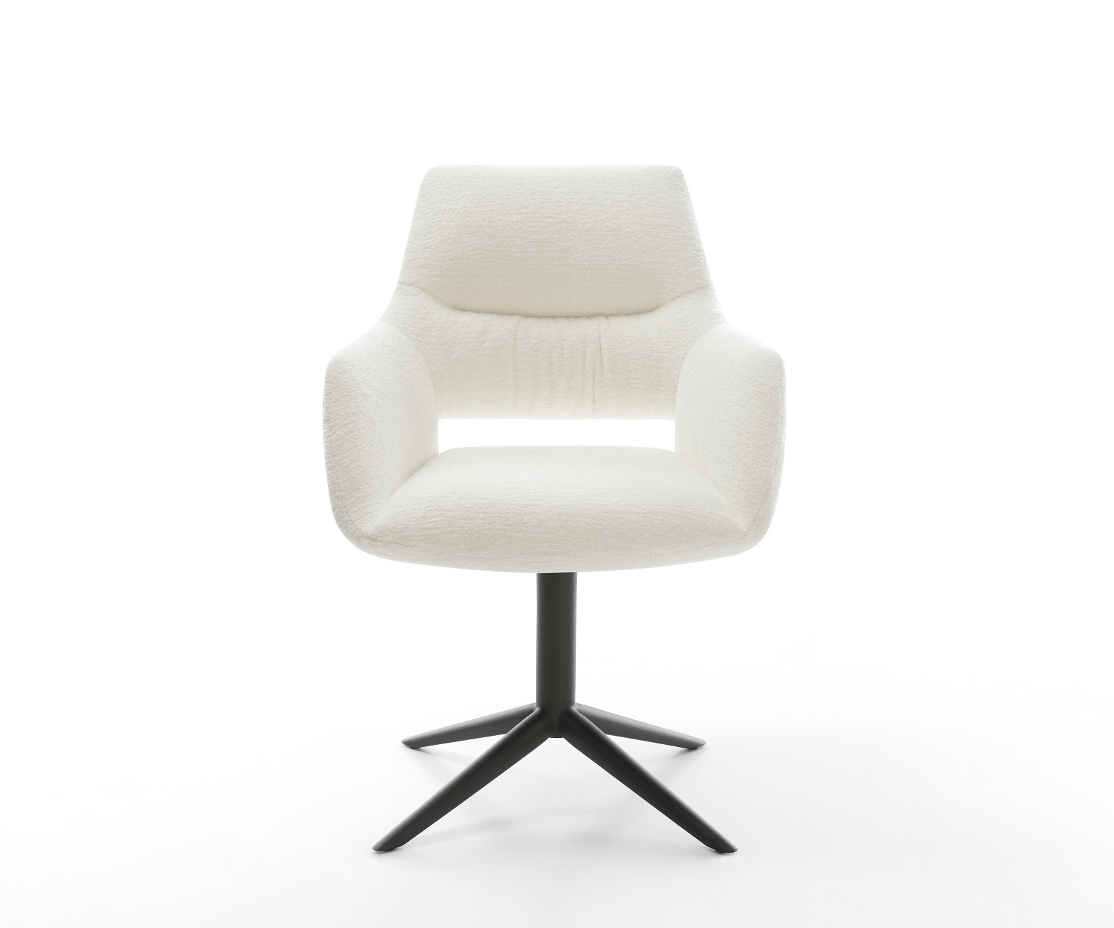 Étkezőszék Yago-Flex karfás bouclé puha bézs fekete kereszt láb 360° forgatható hintamechanizmus zsákrugós matrac - Image 2