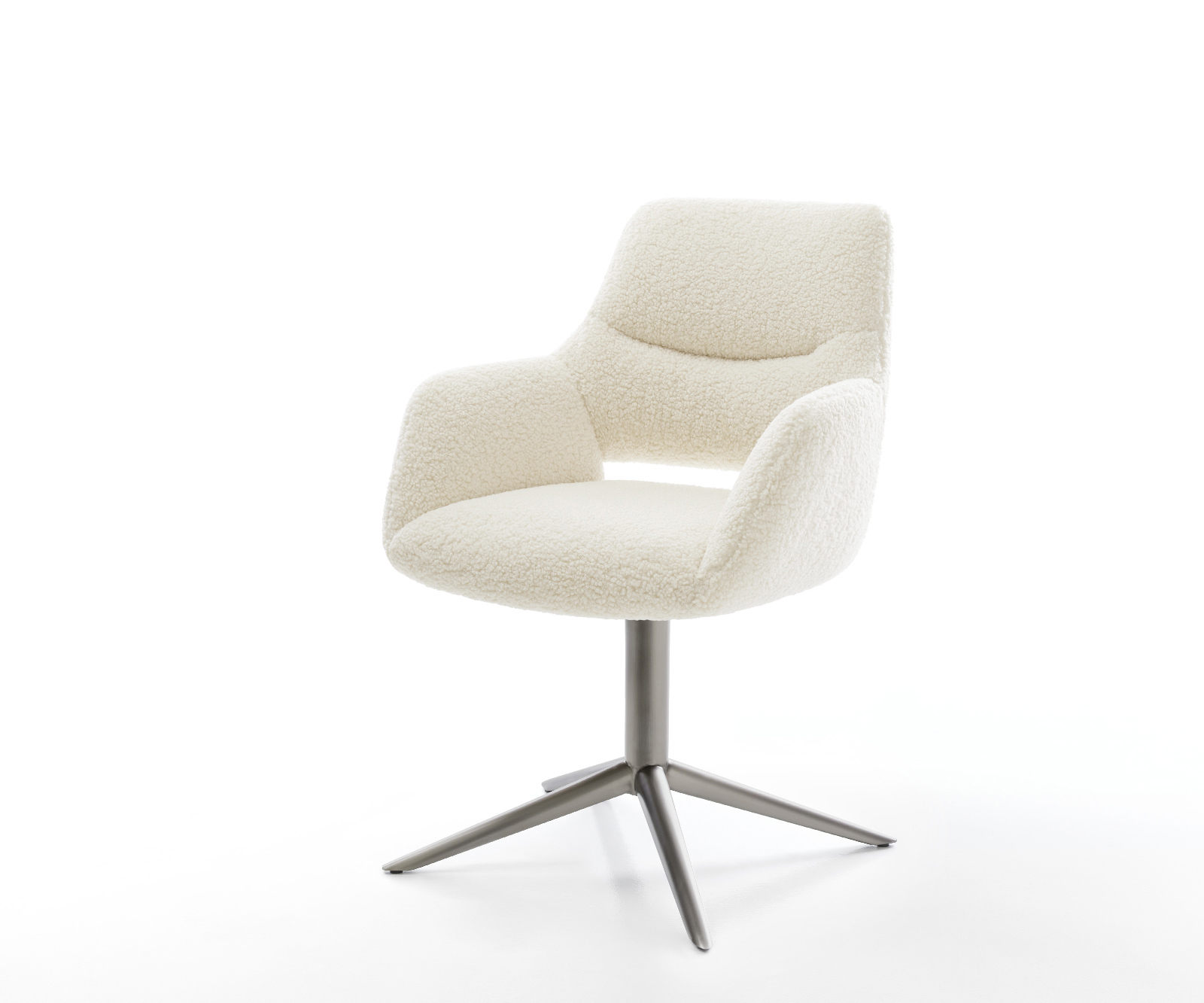 Étkezőszék Yago-Flex karfás teddy szövet bézs kereszt láb grafit 360° forgatható billenő zsákrugós matrac